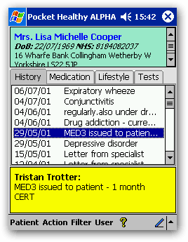 Pocket Healthy screen shot - patient history