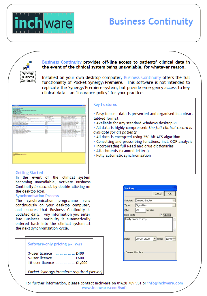 Synergy/Premiere Business Continuity flyer